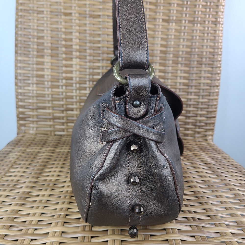 Lamarthe Paris Metallic Brown Small Leather Shoulder Bag Stud Accents - Picture 6 of 16